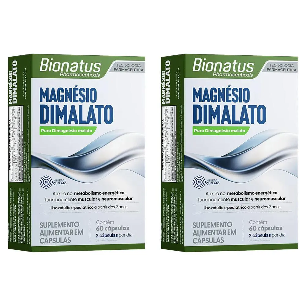 KIT 2 SUPLEMENTO MAGNéSIO DIMALATO 60 CáPSULAS - BIONATUS