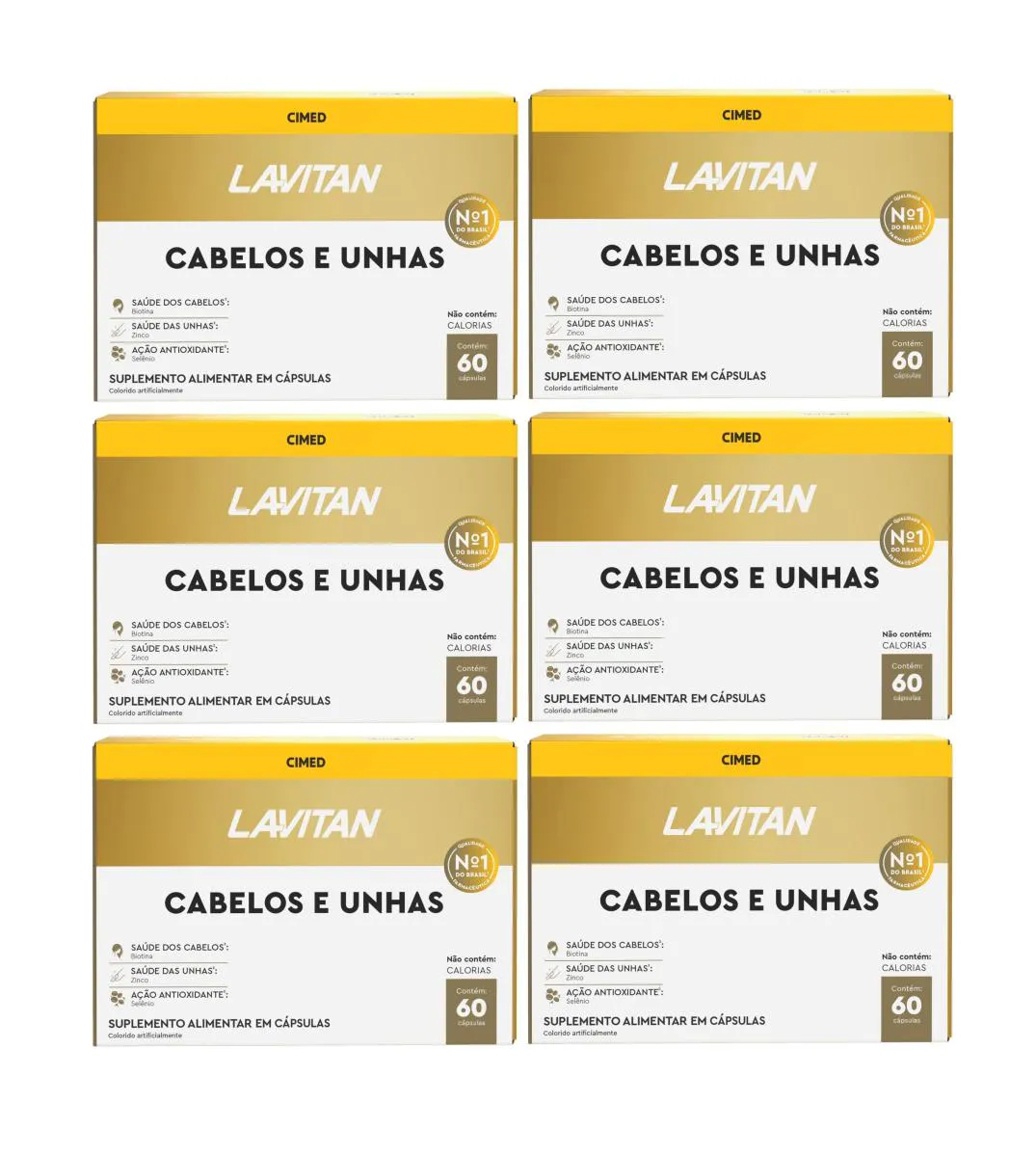 KIT 6 LAVITAN VITAMINA CABELOS E UNHAS 60 CáPSULAS - CIMED