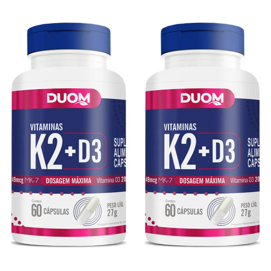 KIT 2 VITAMINAS K2 + D3 DOSAGEM MáXIMA 60 CáPSULAS - DUOM