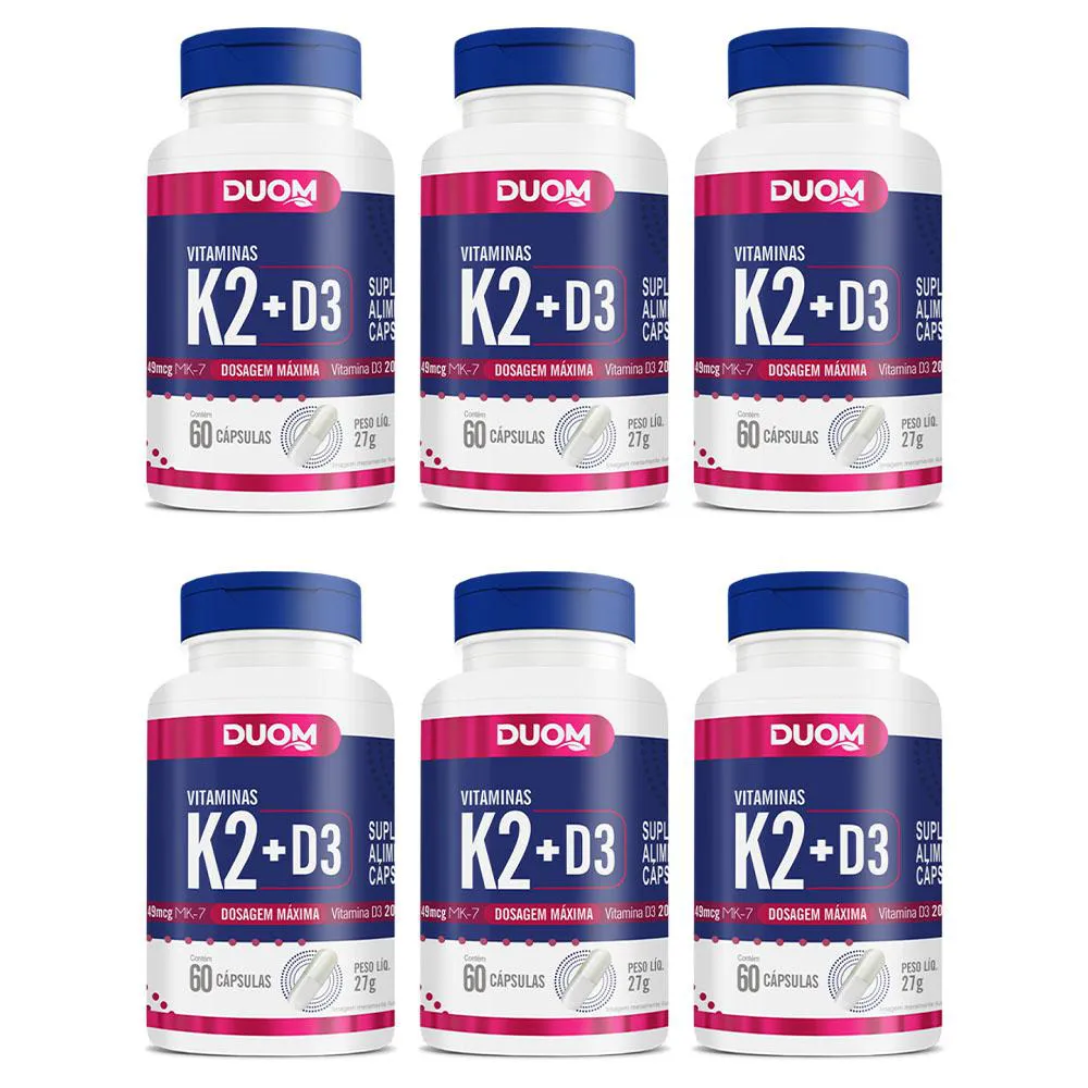 KIT 6 VITAMINAS K2 + D3 DOSAGEM MáXIMA 60 CáPSULAS - DUOM