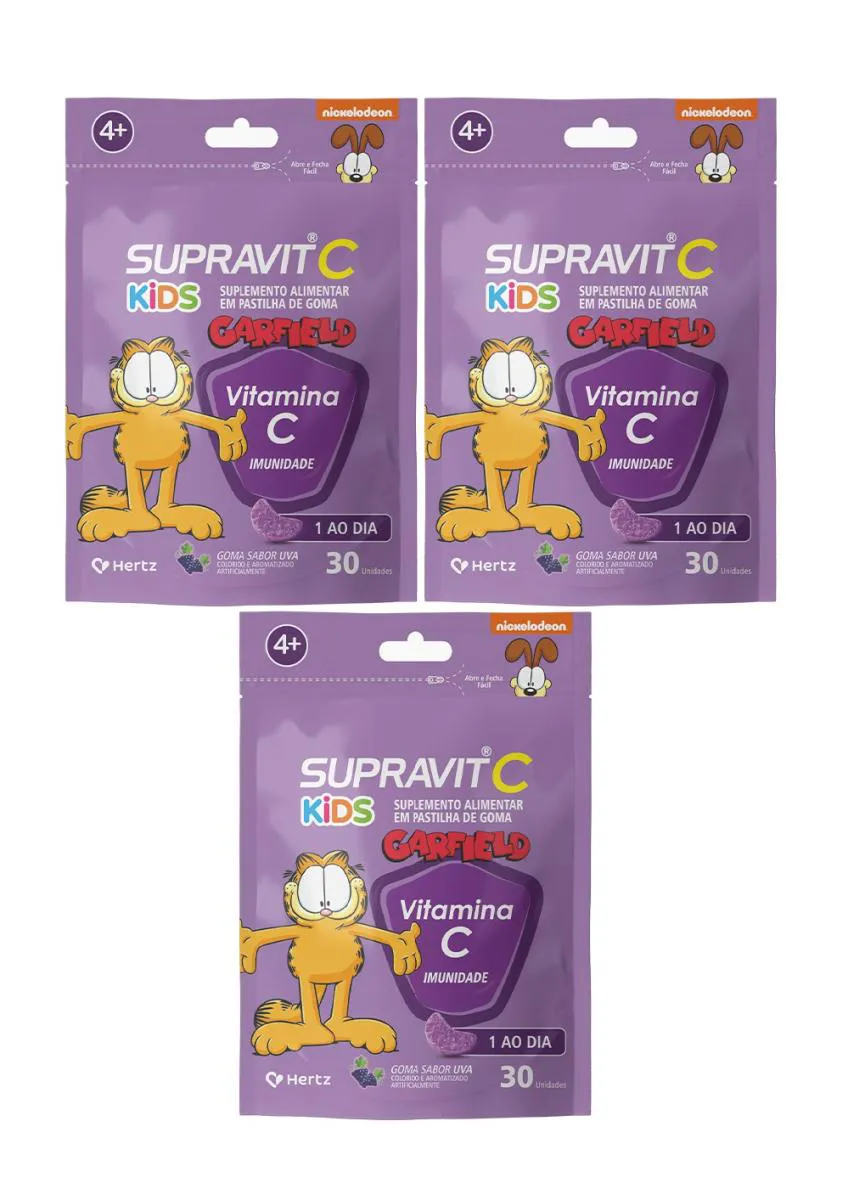 KIT 3 SUPRAVIT C KIDS SABOR UVA 30 GOMAS - KLEY HERTZ
