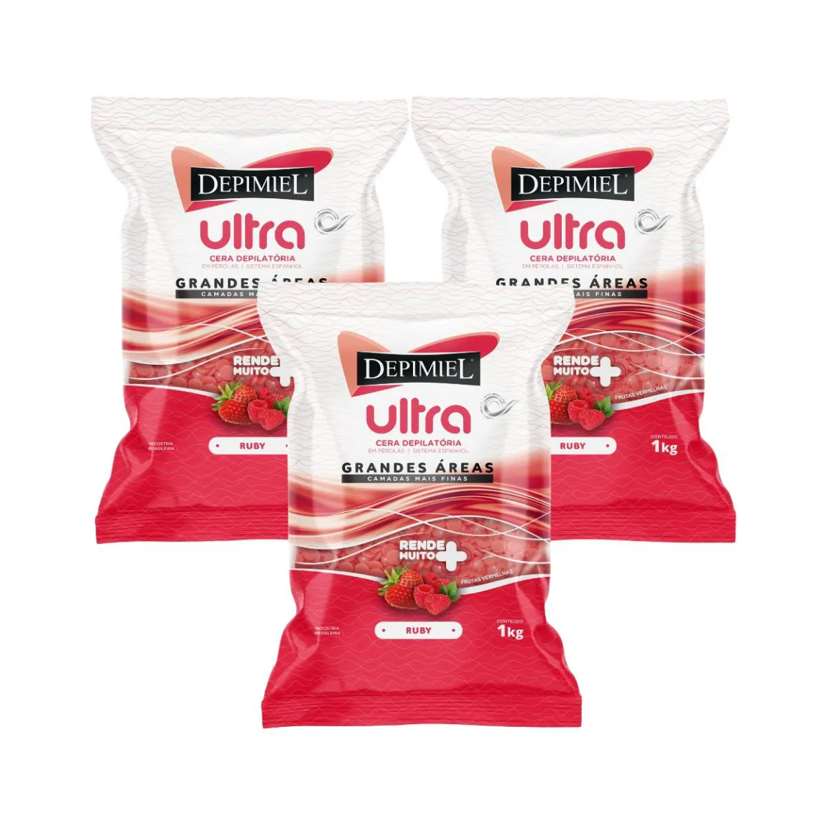 KIT 3 CERA PéROLA ULTRA DEPILAçãO FRUTAS VERMELHAS DEPIMIEL