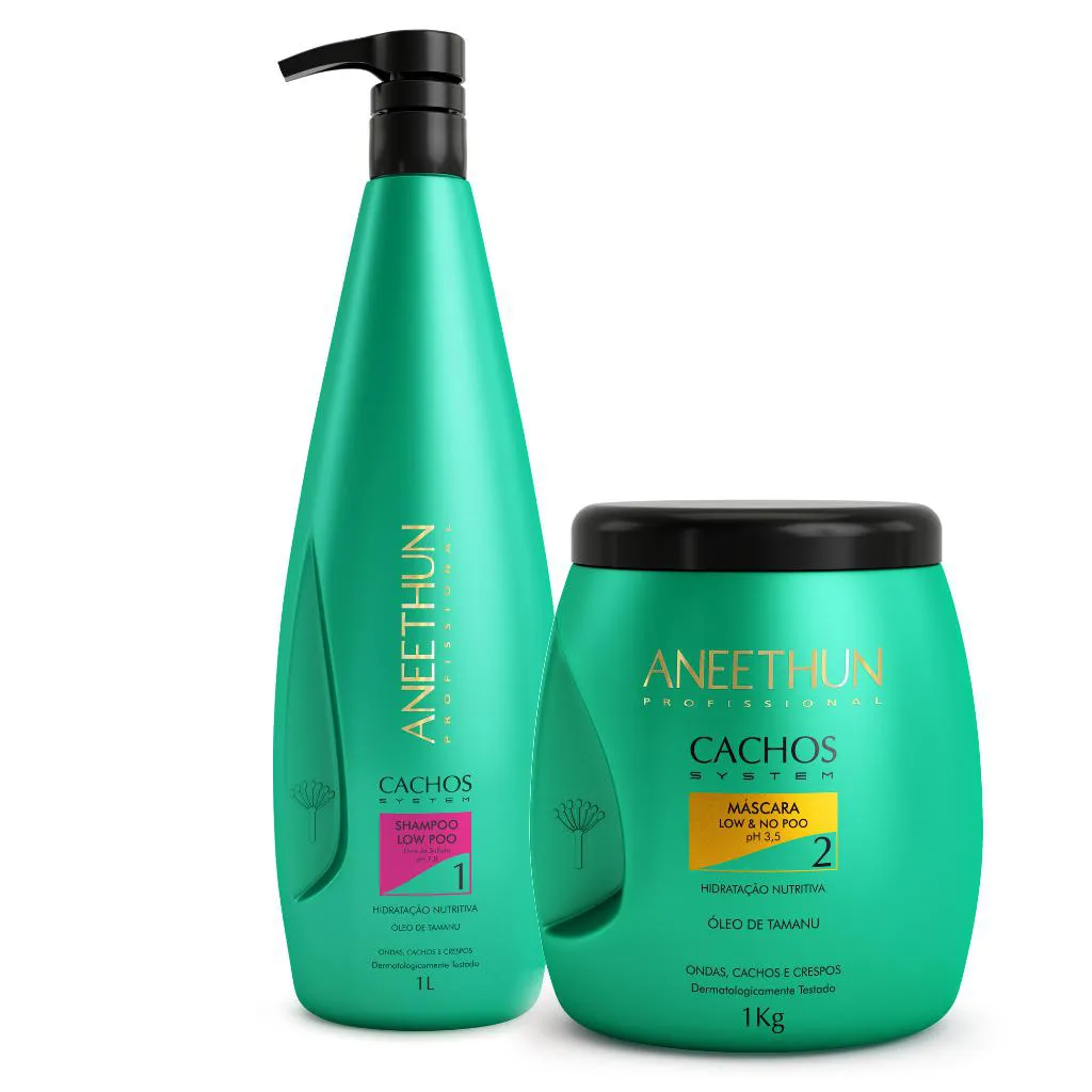 KIT LINHA CACHOS SYSTEM SHAMPOO 1L + MASCARA 1KG - ANEETHUN