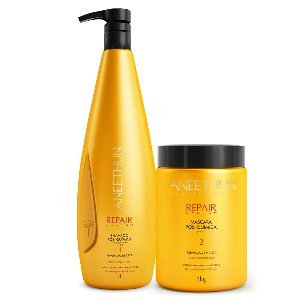 KIT PóS-QUíMICA REPAIR SHAMPOO + MASCARA LITRO PROFISSIONAL - ANEETHUN