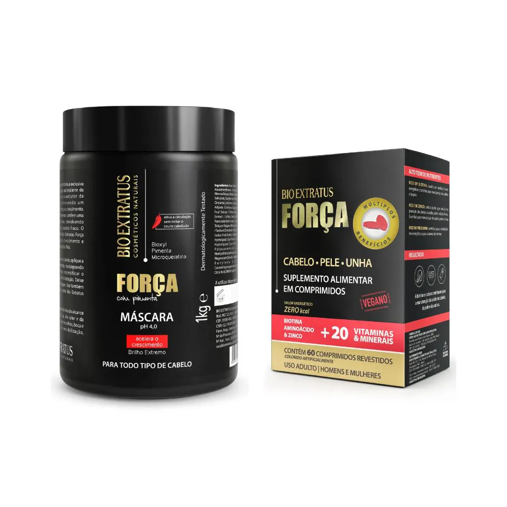KIT MASCARA E SUPLEMENTO CRESCIMENTO FORçA COM PIMENTA BIO - BIO EXTRATUS