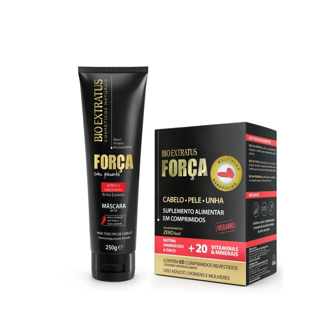 KIT MASCARA 250G E SUPLEMENTO CRESCIMENTO FORçA COM PIMENTA BIO - BIO EXTRATUS