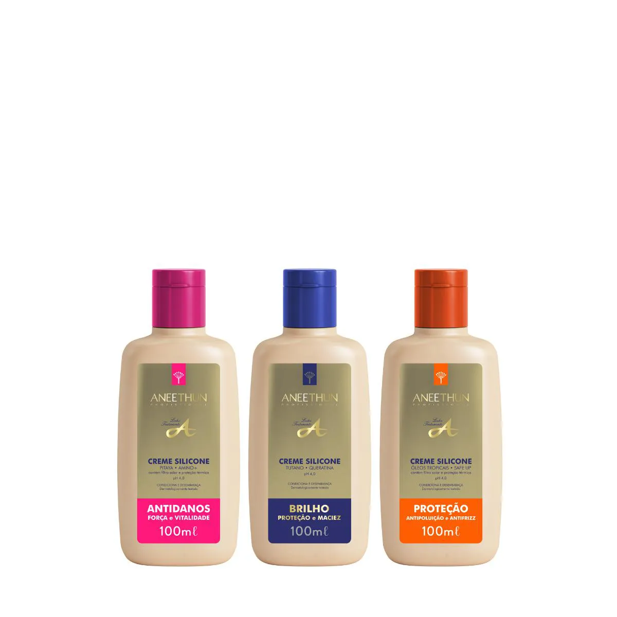 KIT CREMES DE SILICONE ANTIDANOS PROTEçãO E LINHA A 100ML - ANEETHUN
