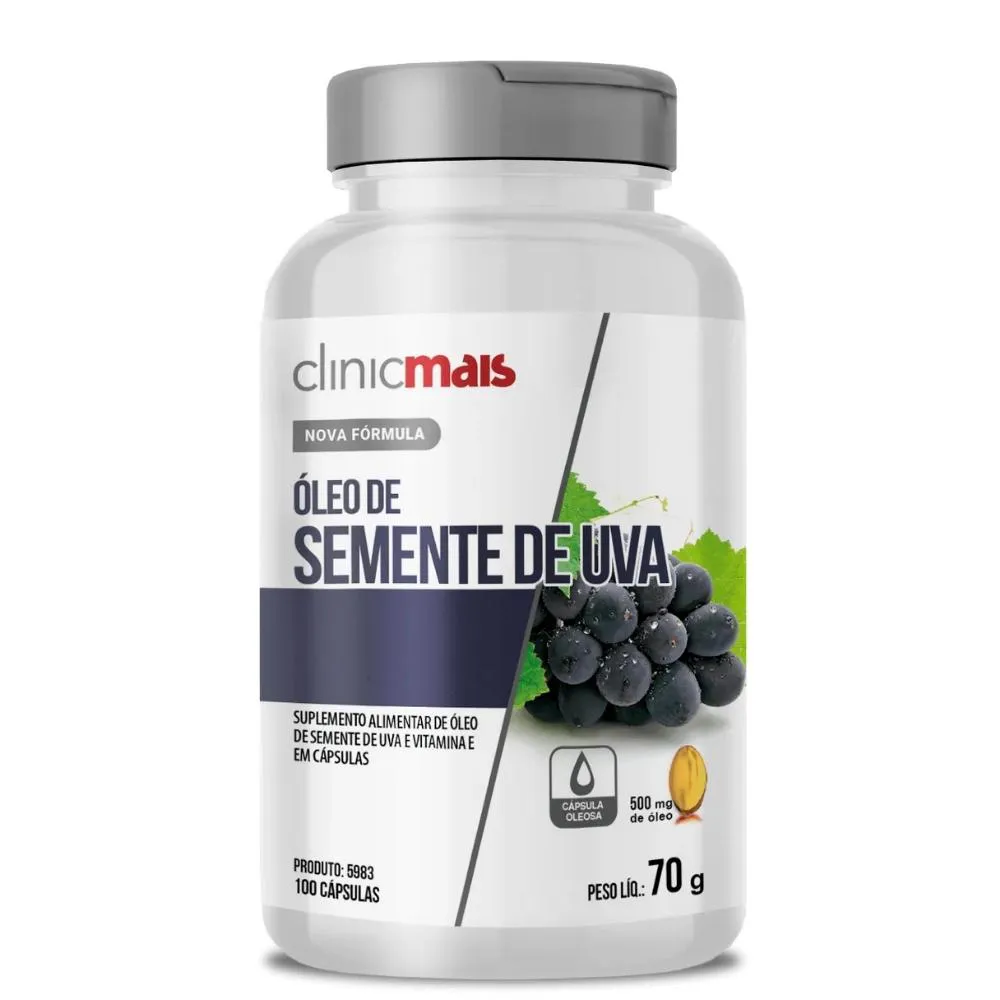 ÓLEO DE SEMENTE DE UVA 100 CáPSULAS 500MG CLINICMAIS