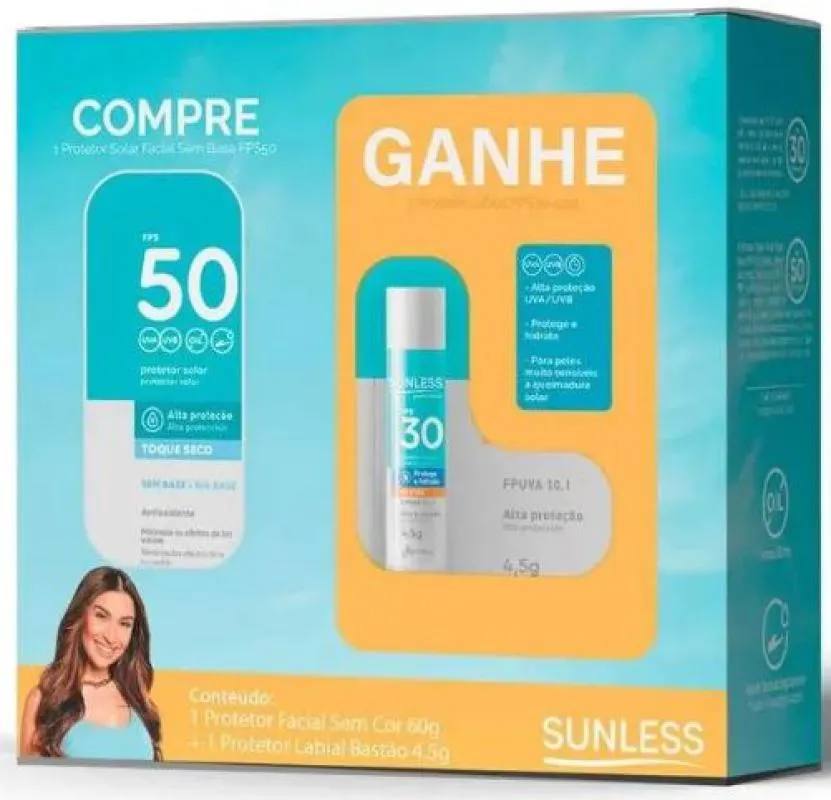 KIT 1 PROTETOR FACIAL SEM BASE FPS 50 60G + 1 PROTETOR LABIAL FPS 30 4,5G