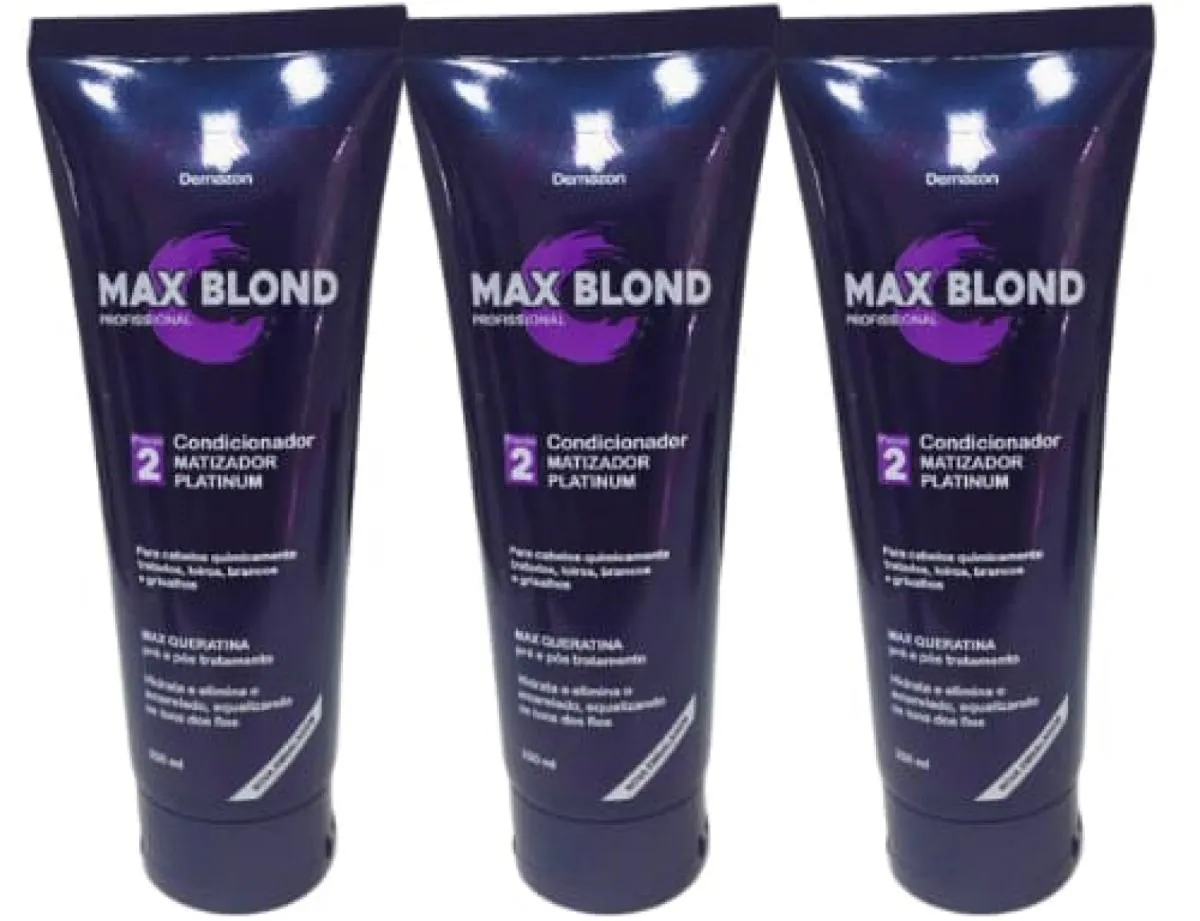 CONDICIONADOR MATIZADOR/DESAMARELADOR MAX BLOND 250ML DEMAZON KIT 03 UND
