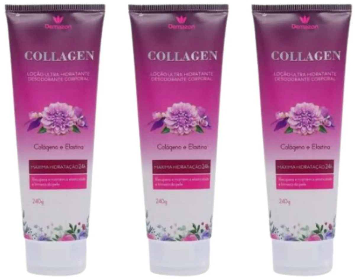 LOÇÃO COLAGENO E ELASTINA CORPORAL COLLAGEN 240GR DEMAZON KIT 3 UN