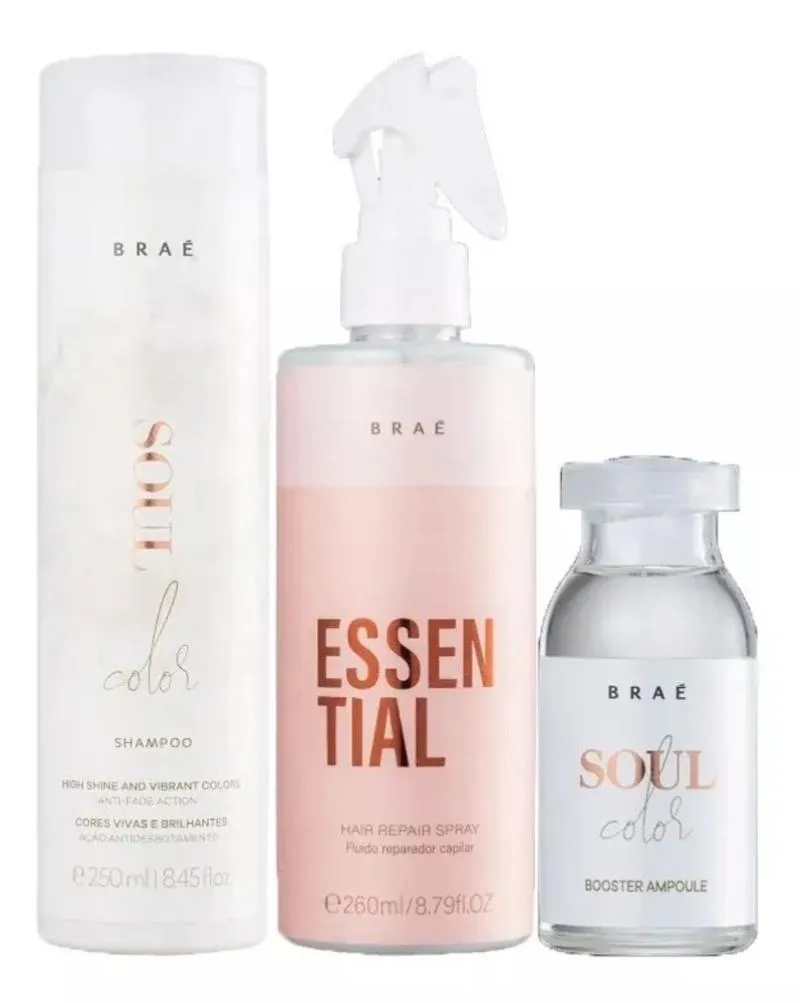 KIT BRAé SOUL COLOR (SH 250ML + AMPOLA 13ML) + FLUIDO FINALIZADOR ESSENTIAL 260ML