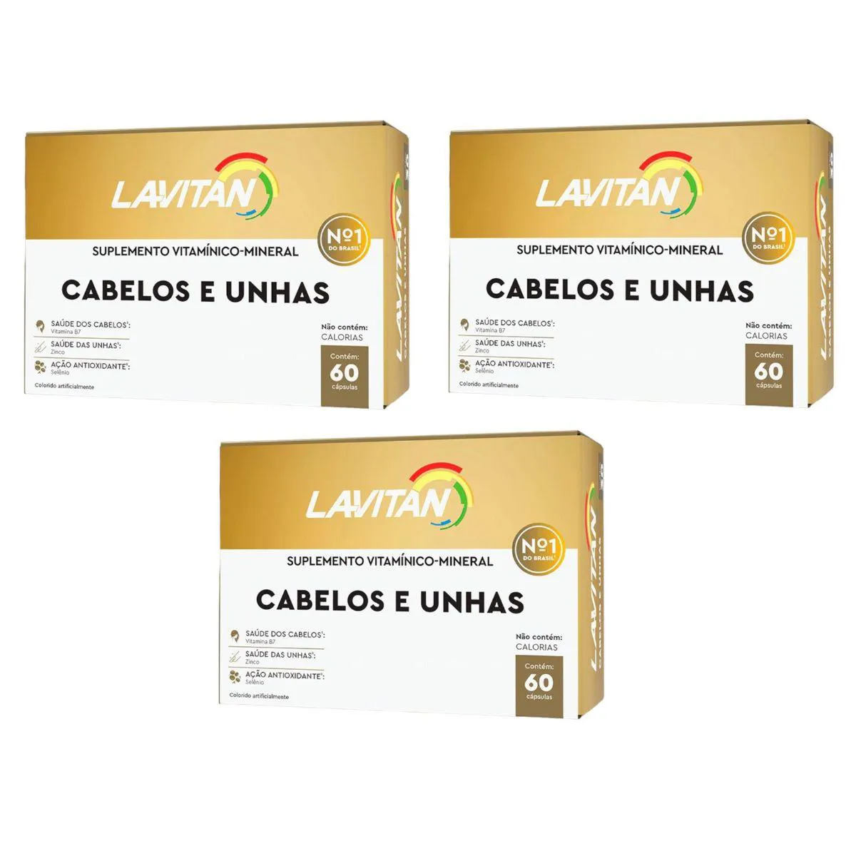 3 CAIXAS POLIVITAMíNICO LAVITAN CABELOS E UNHAS 60 CáPSULAS