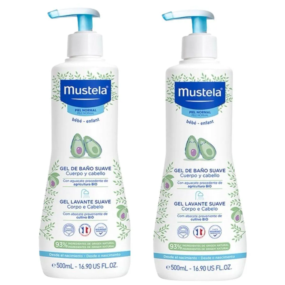 2 FRASCOS GEL LAVANTE SUAVE COM ABACATE ORGâNICO 500ML