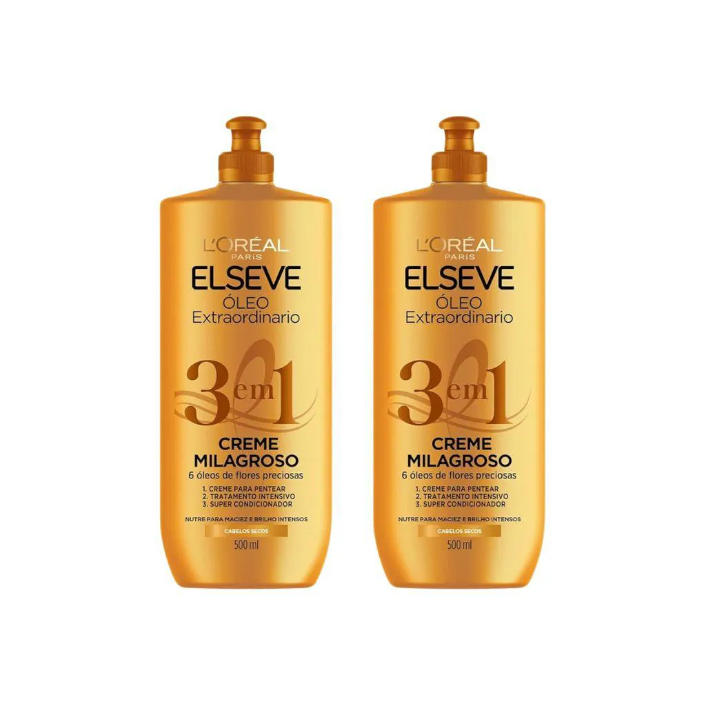 CREME DE TRATAMENTO ELSEVE 500ML 3EM1 OLEO EXTRAORDINAR -2UN