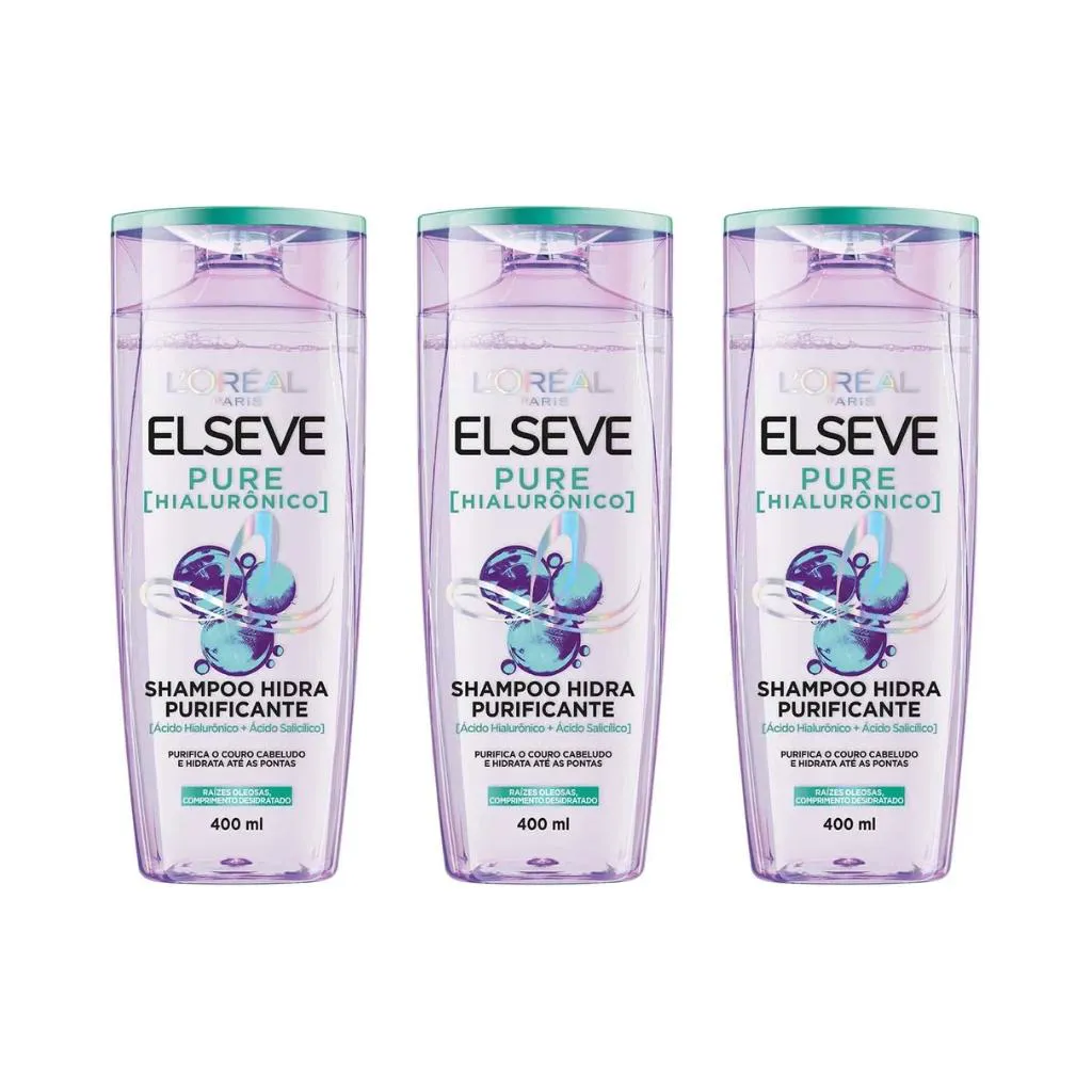 SHAMPOO ELSEVE 400ML PURO HIALURONICO - KIT C/ 3UN