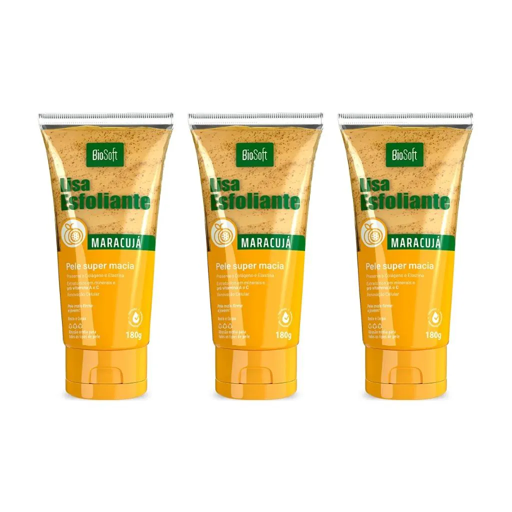 CREME ESFOLIANTE SOFT HAIR BIOSOFT 180G MARACUJA - KIT C/3UN