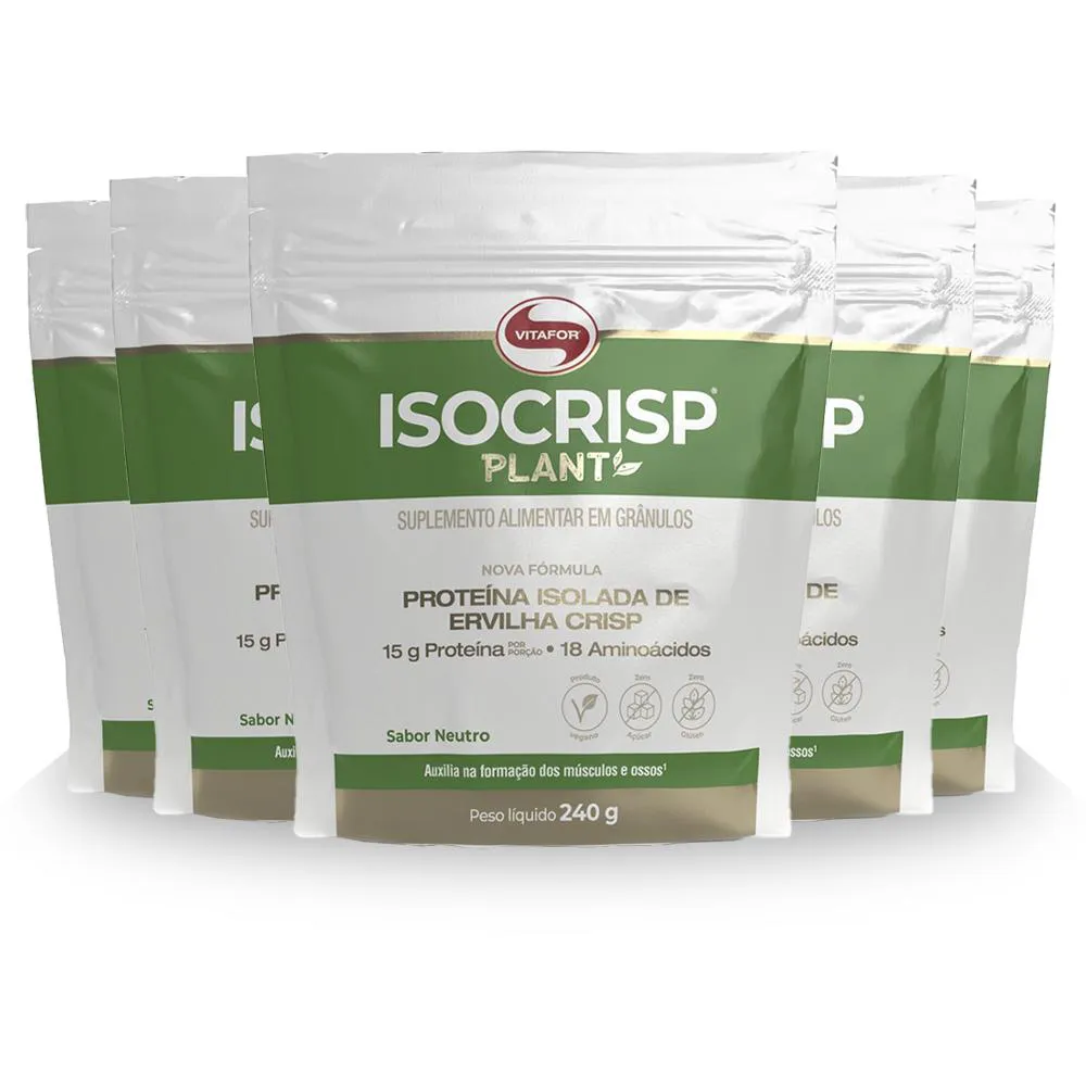 KIT 5 ISOCRISP PLANT PROTEíNA ISOLADA ERVILHA POUCH VITAFOR 240G NEUTRO