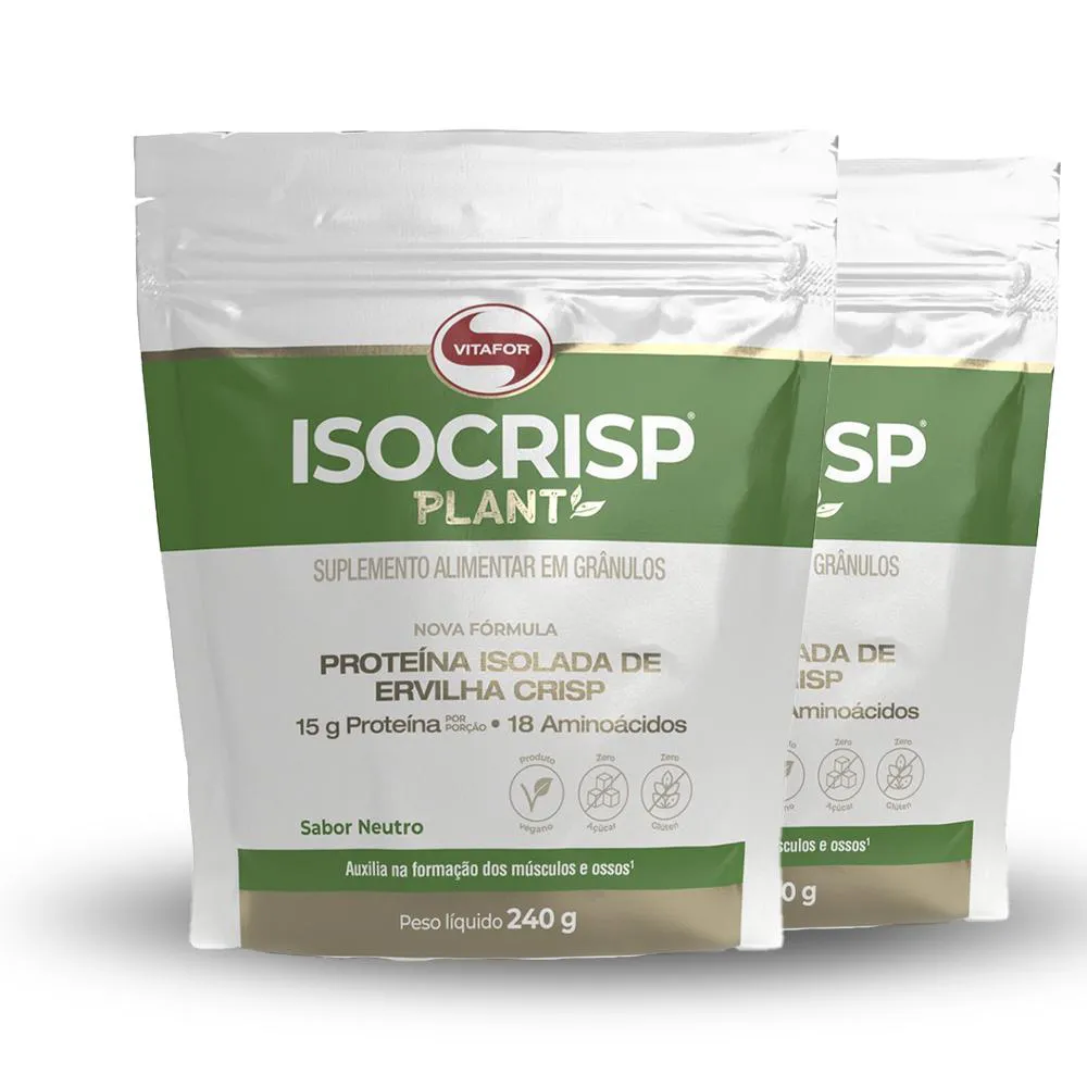 KIT 2 ISOCRISP PLANT PROTEíNA ISOLADA ERVILHA POUCH VITAFOR 240G NEUTRO