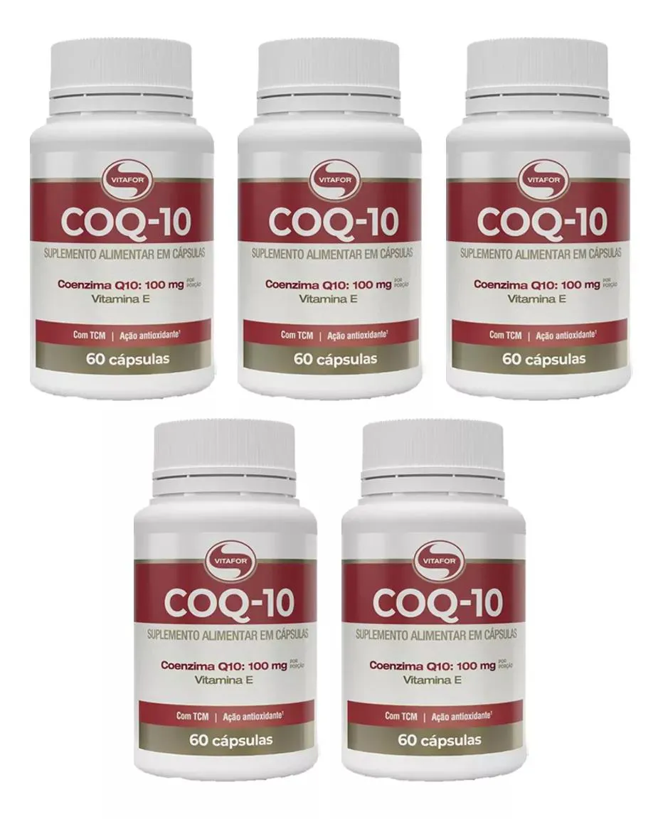 KIT 5 COENZIMA COQ-10 100MG VITAFOR 60 CáPSULAS