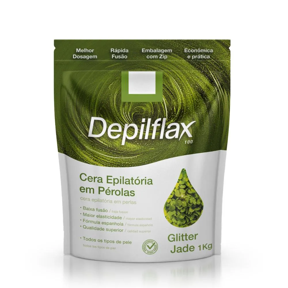 CERA DEPILAçãO GLITTER JADE EM PéROLAS SACHE 1KG DEPILFLAX