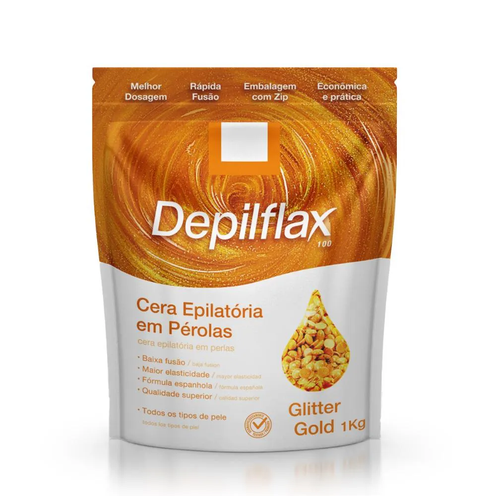 CERA DEPILAçãO GLITTER GOLD EM PéROLAS SACHE 1KG DEPILFLAX