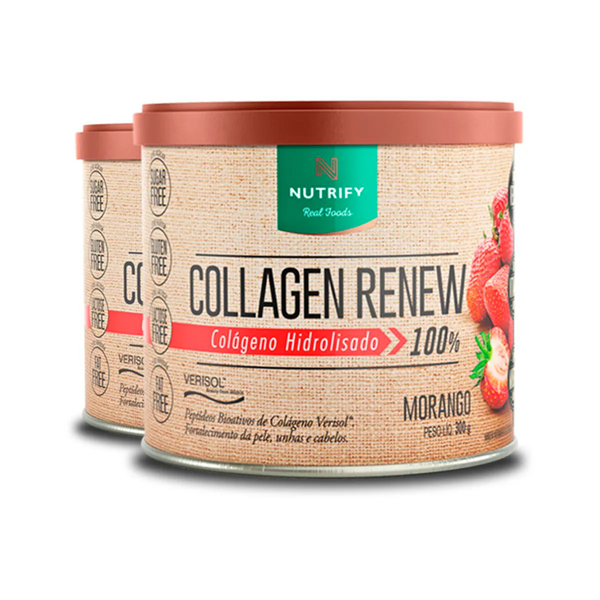 KIT 2 COLLAGEN RENEW COLáGENO HIDROLISADO MORANGO NUTRIFY 300G