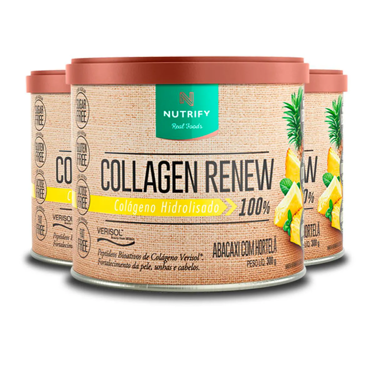 KIT 3 COLLAGEN RENEW COLáGENO HIDROLISADO ABACAXI NUTRIFY 300G