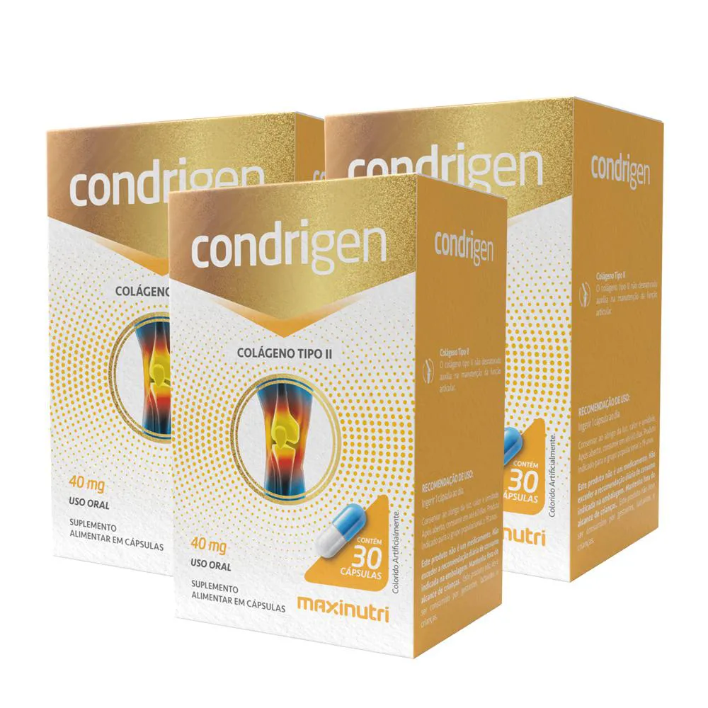 KIT 3 CONDRIGEN COLáGENO TIPO 2 COM 30 CAPSULAS MAXINUTRI