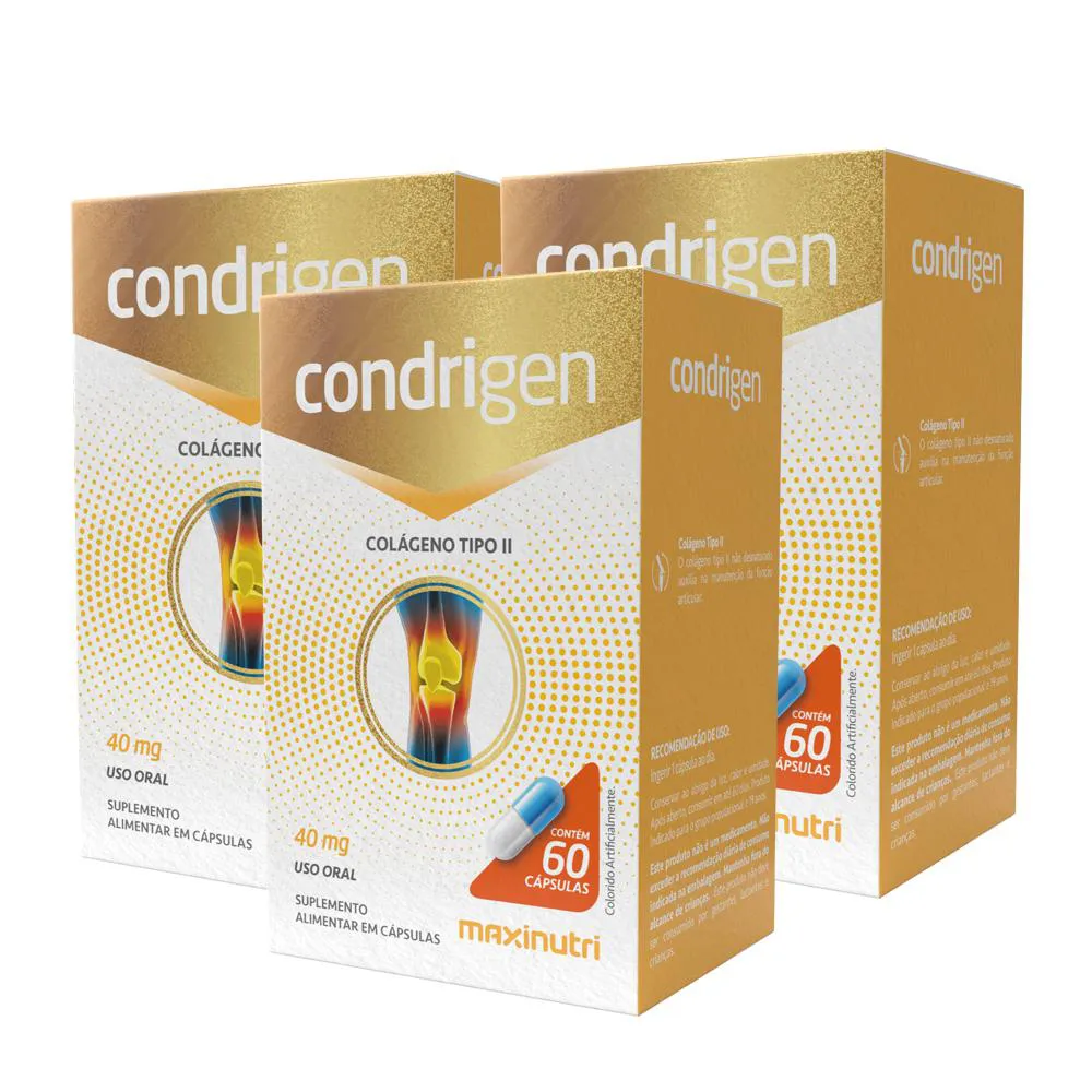 KIT 3 CONDRIGEN COLAGENO TIPO 2 COM 60 CAPSULAS MAXINUTRI