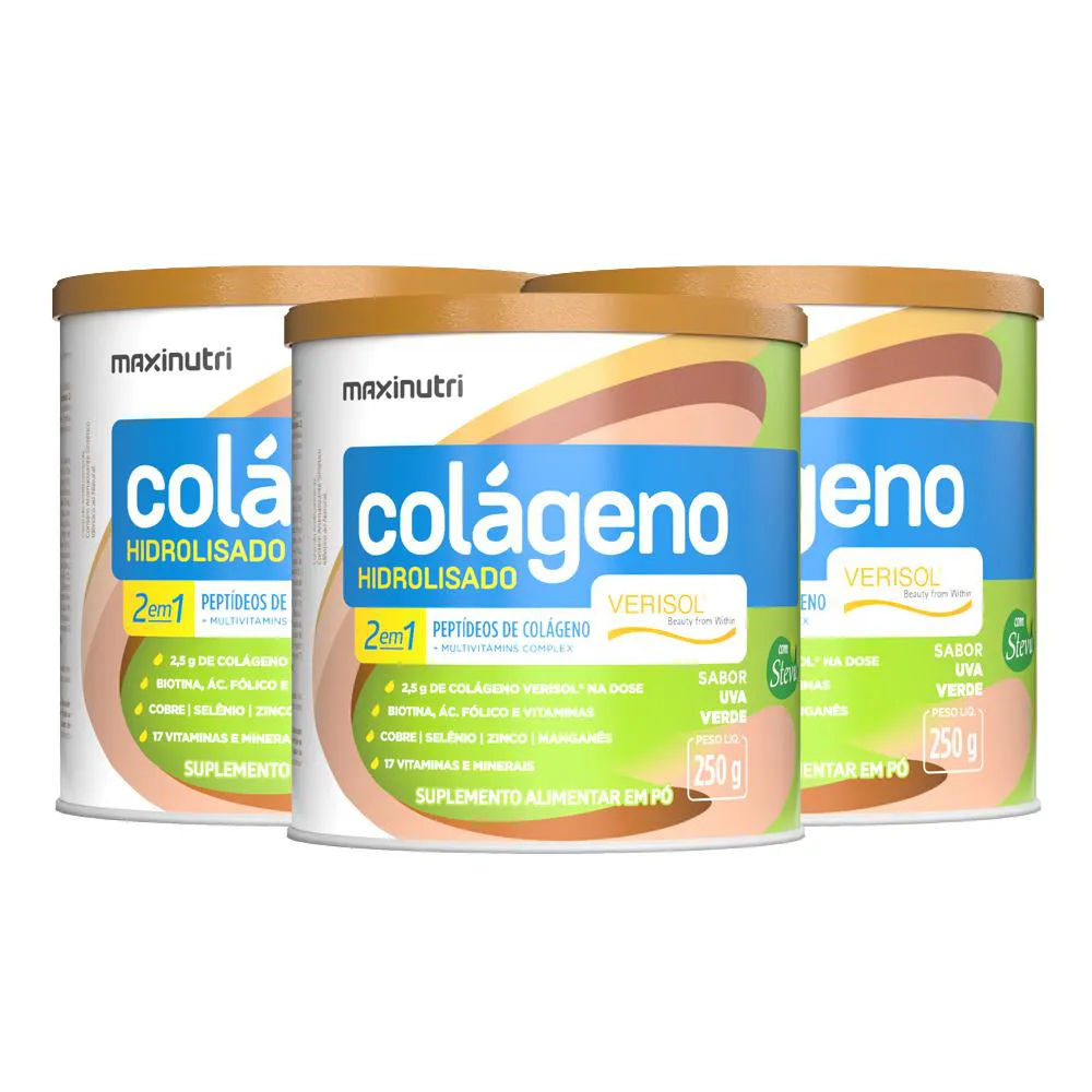 KIT 3 COLáGENO HIDROLISADO VERISOL UVA VERDE 250G MAXINUTRI
