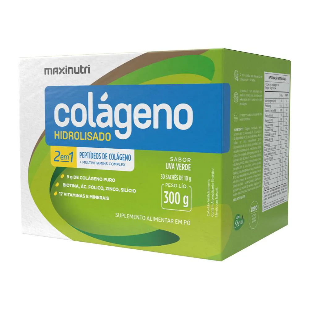 COLAGENO HIDROLISADO 30 SACHêS SABOR UVA VERDE MAXINUTRI