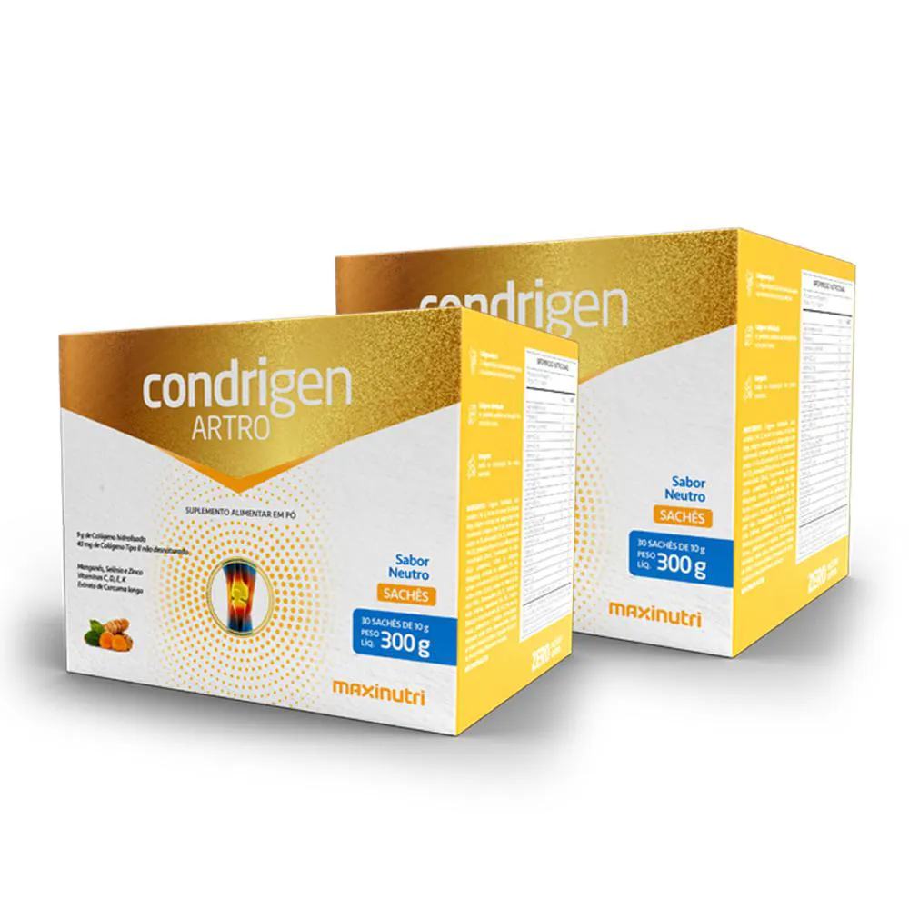 KIT 2 CONDRIGEN ARTRO COLáGENO TIPO 1 E 2 SACHêS SABOR NEUTRO MAXINUTRI