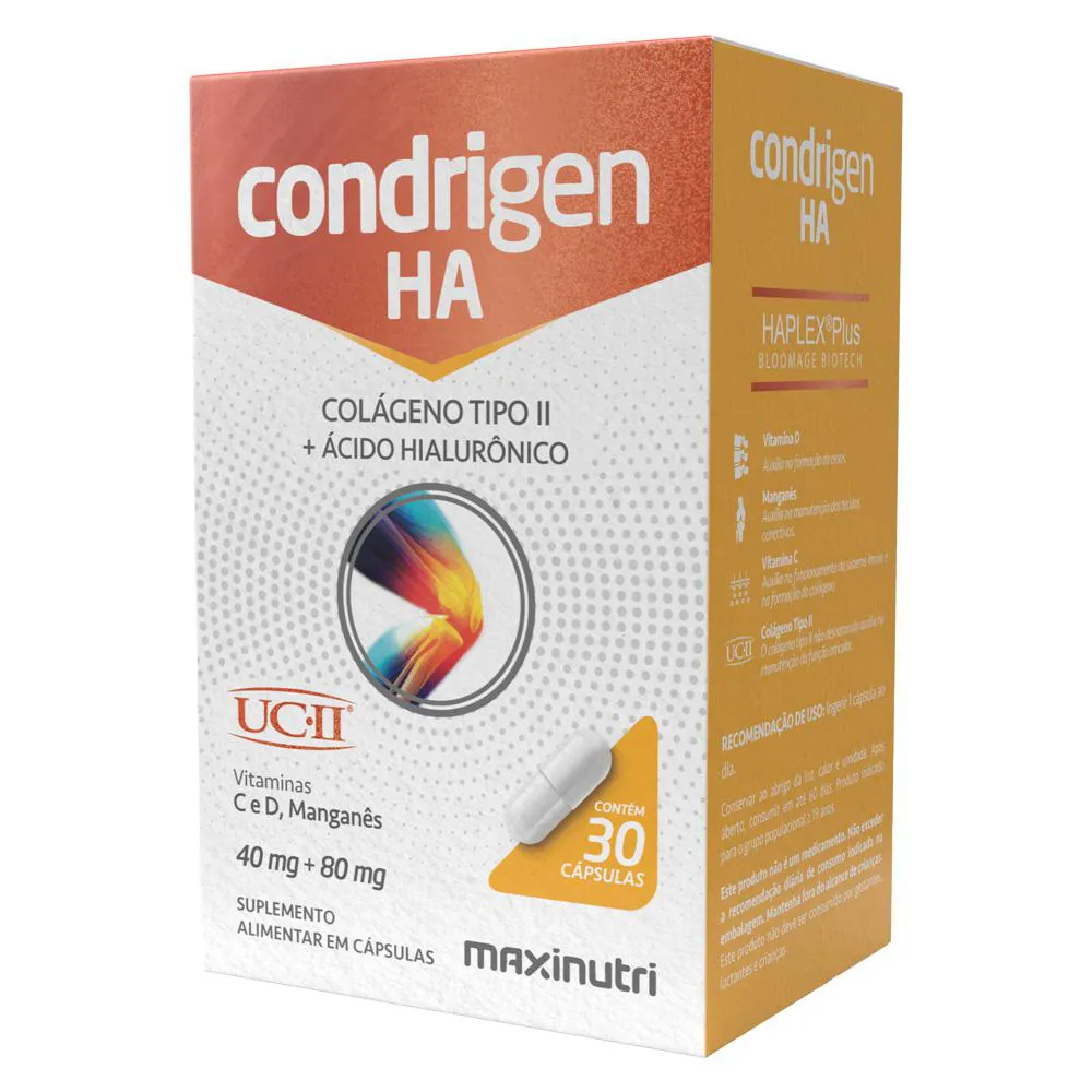 CONDRIGEN H.A. COLáGENO TIPO 2 + ÁCIDO HIALURôNICO 30 CáPS MAXINUTRI