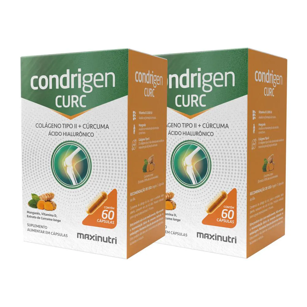 KIT 2 CONDRIGEN CURC COLáGENO TIPO 2 + CúRCUMA 60 CáPSULAS MAXINUTRI