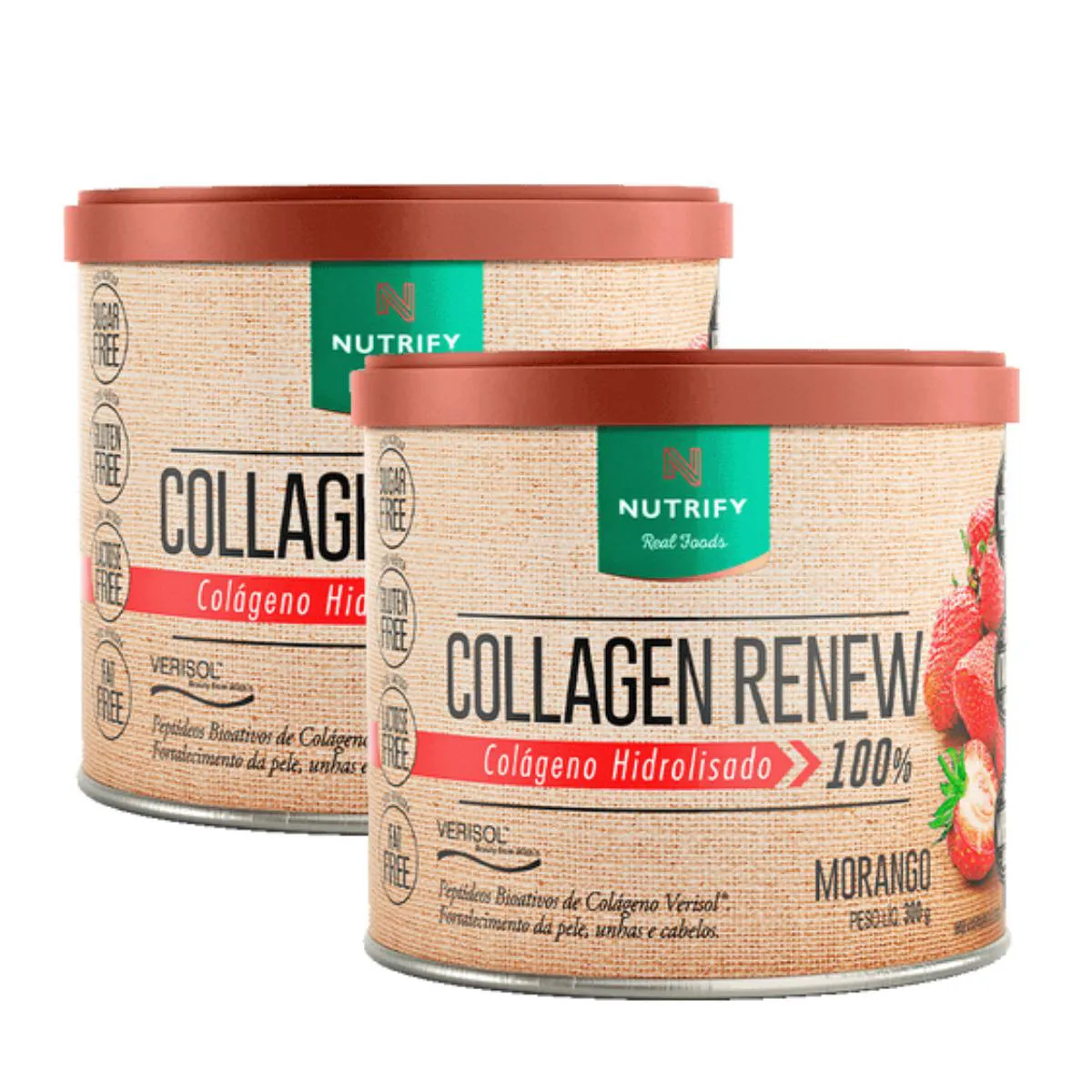2X COLLAGEN RENEW HIDROLISADO SABOR MORANGO NUTRIFY 300G