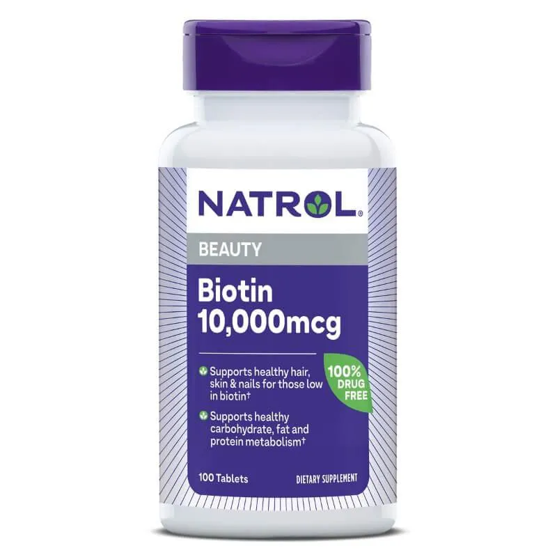 BIOTINA 10MG (10.000MCG) 100 TABLETES - NATROL SEM Sabor