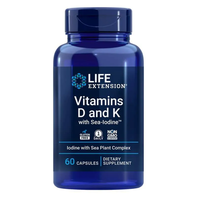 VITAMINAS D E K COM IODO 125MCG (5000UI) 60 CáPSULAS - LIFE EXTENSION SEM Sabor