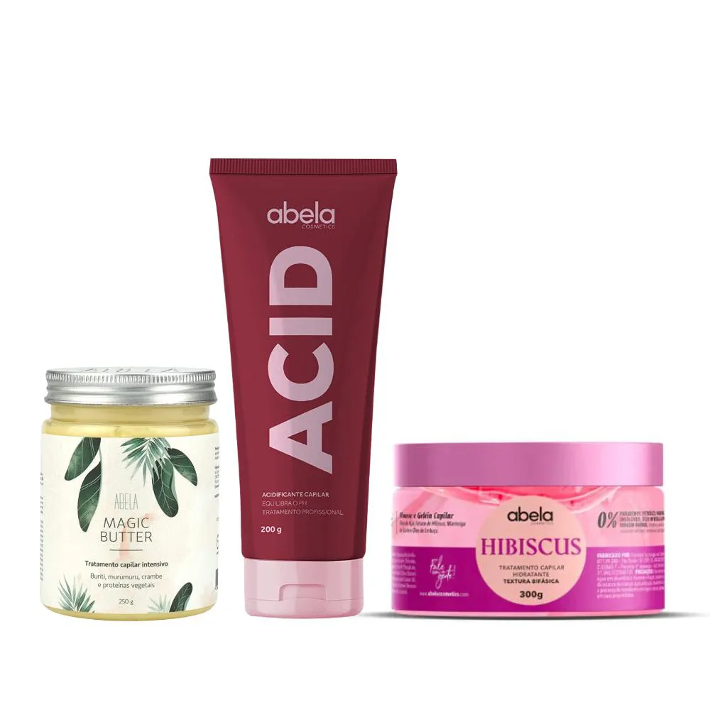 KIT ABELA ACID 200G M. BUTTER 250G E MASCARA HIBISCUS 300G