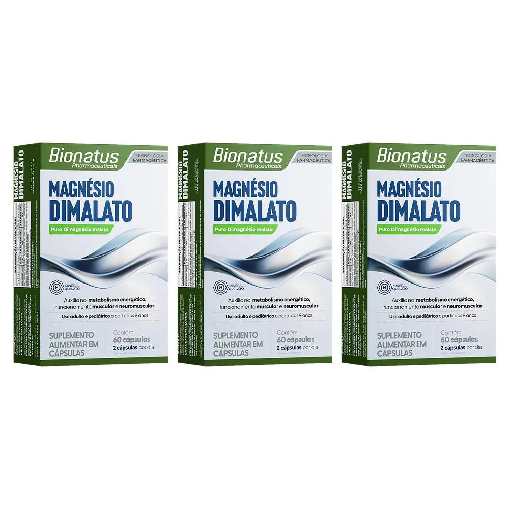 KIT 3 SUPLEMENTO MAGNéSIO DIMALATO 60CPS - BIONATUS