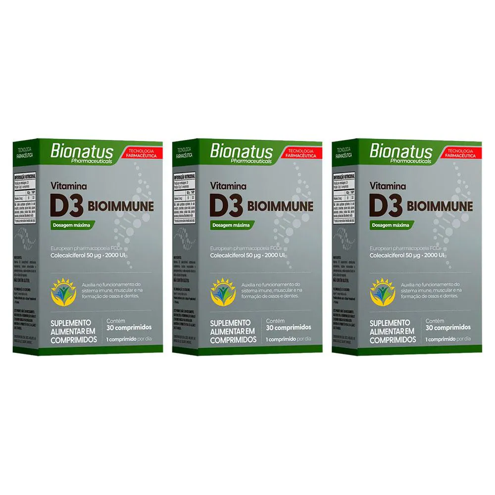 KIT 3 SUPLEMENTO VITAMíNICO D3 2000UI 30CPR - BIONATUS