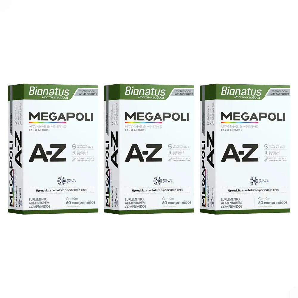 KIT 3 VITAMINAS E MINERAIS MEGAPOLI AZ 60CPR - BIONATUS