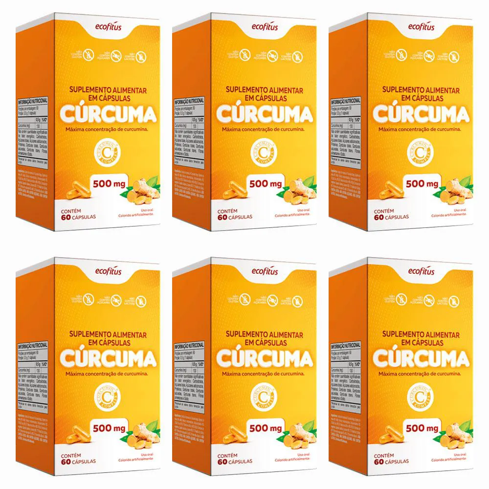 KIT 6 SUPLEMENTO ALIMENTAR CúRCUMA DE 500MG 60CPS - ECOFITUS