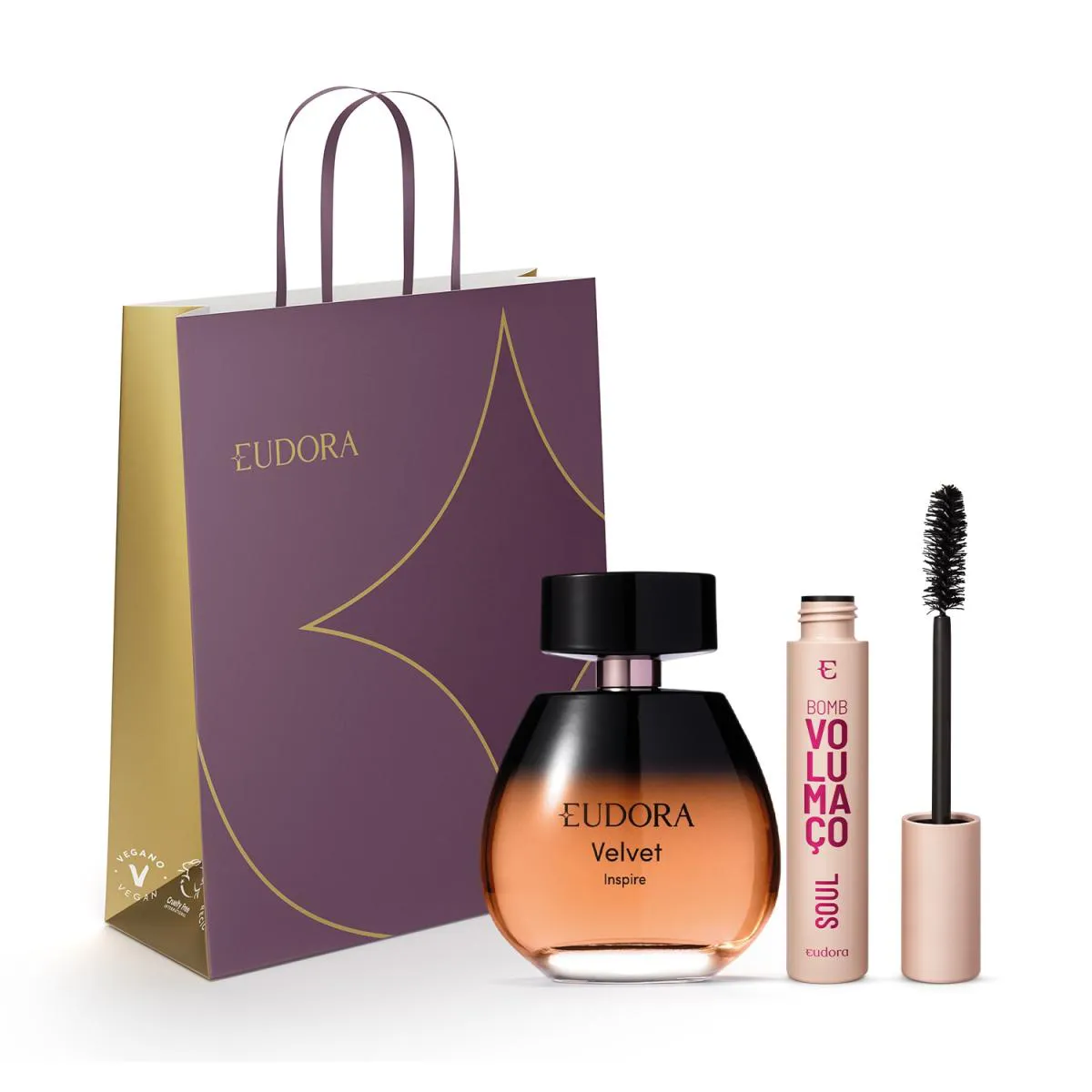 COMBO DESODORANTE COLôNIA VELVET INSPIRE 100ML + MáSCARA DE CíLIOS BOMB 10G + SACOLA M