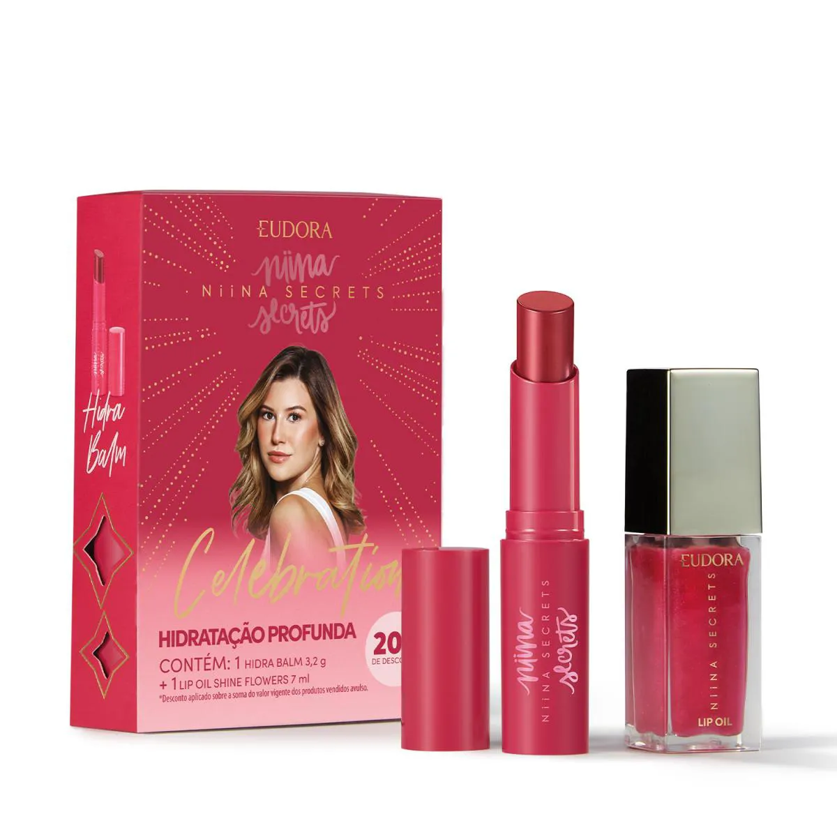 EUDORA NIINA SECRETS CELEBRATION HIDRA BALM 3,2G + LIP OIL SHINE FLOWERS 7ML