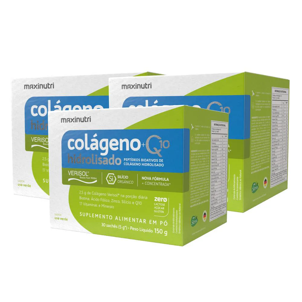 KIT 3 COLáGENO HIDROLISADO VERISOL SACHE UVA VERDE MAXINUTRI