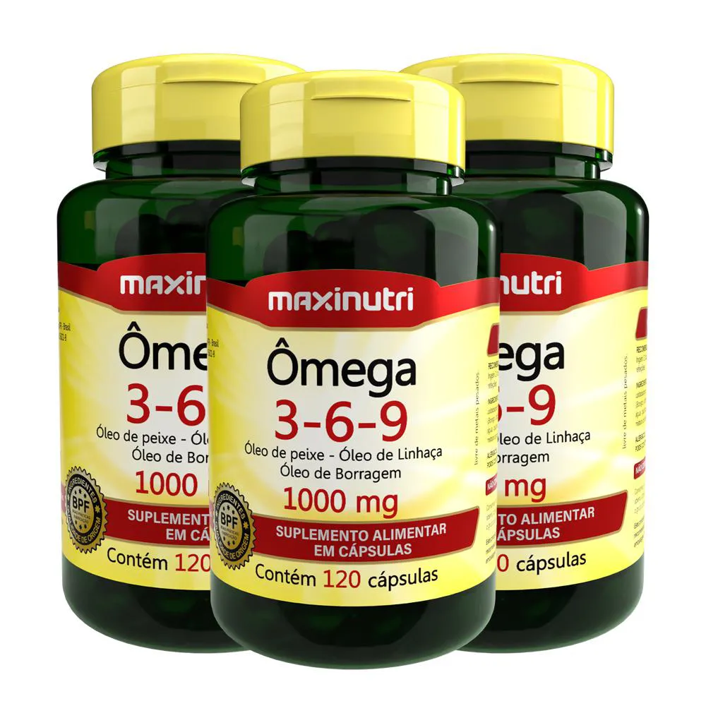 KIT 3 ÔMEGA TRIPLO 3-6-9 1000MG 120 CAPSULAS MAXINUTRI