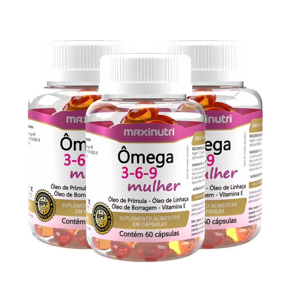 KIT 3 ÔMEGA 3-6-9 MULHER 60 CAPSULAS MAXINUTRI