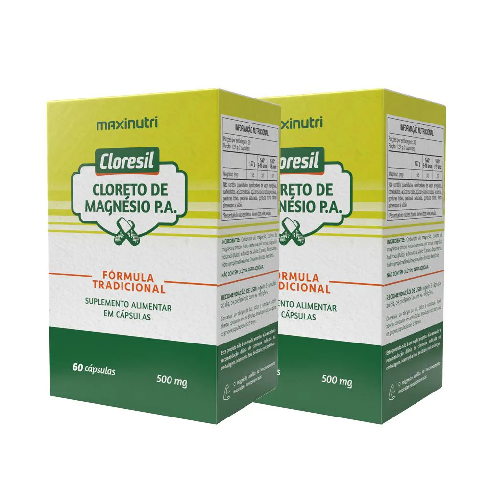 KIT 2 CLORESIL CLORETO MAGNéSIO 500MG 60 CáPSULAS MAXINUTRI