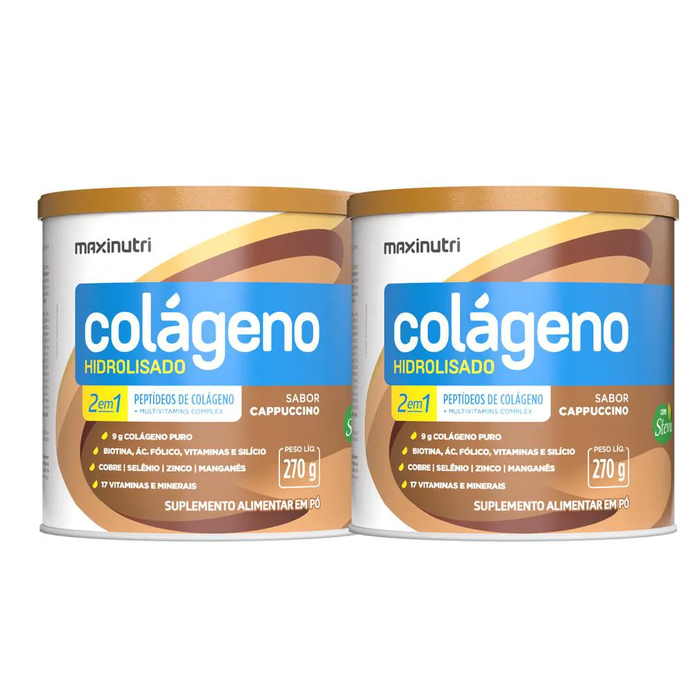 KIT 2 COLáGENO HIDROLISADO CAPPUCCINO LATA 250G MAXINUTRI